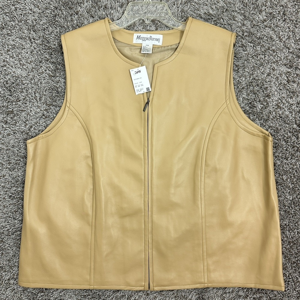 Maggie Barnes Faux Leather  Zip-Up Vest Tan Womens Plus 20W New Boho Western